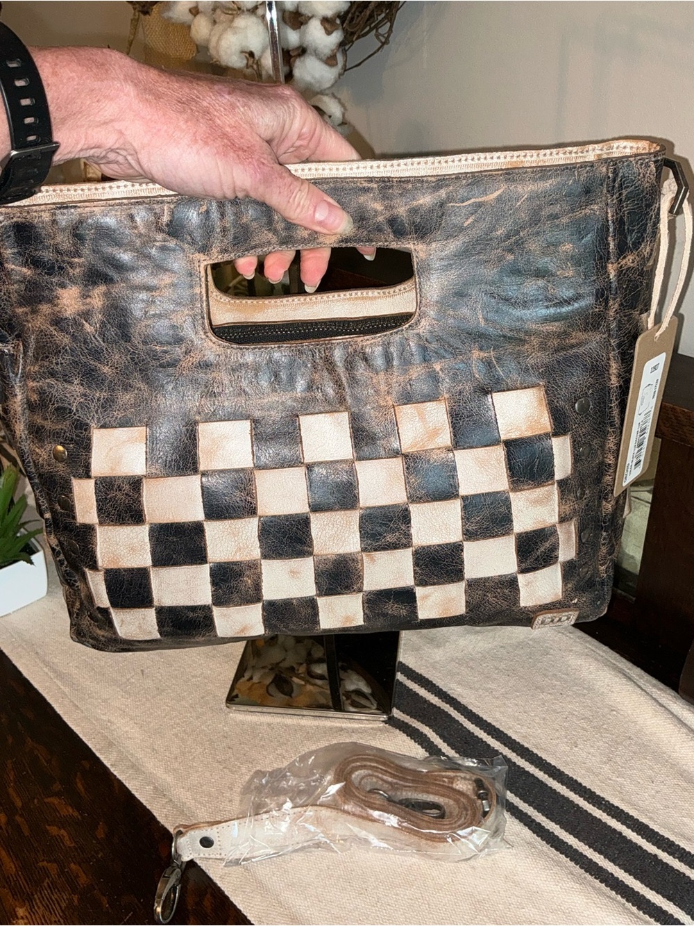 NWT Bed Stu Orchid Satchel Handbag Crossbody Bag Black Lux Nectar Lux MSRP $280 - Picture 6 of 15